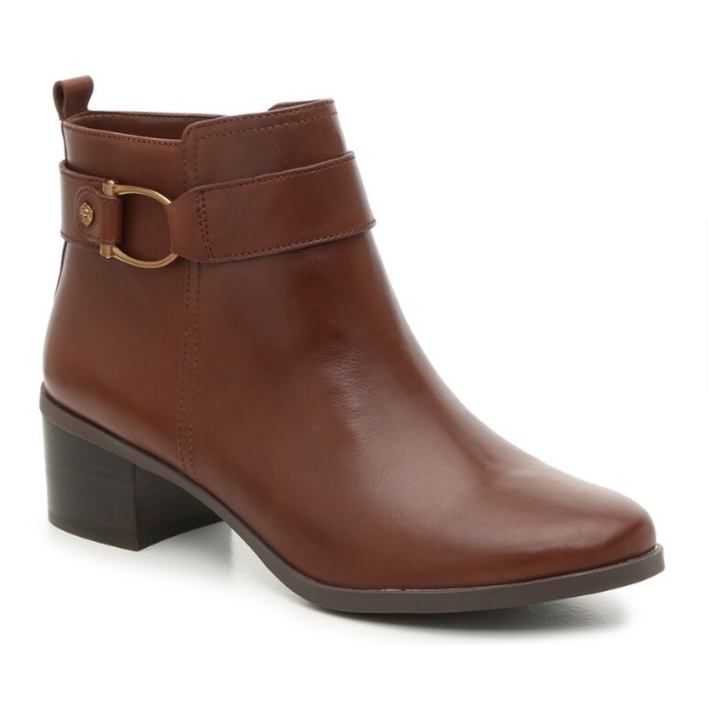 Anne Klein Jeannie Ankle Booties Dark Cognac Brown Size 10 Boots Leather